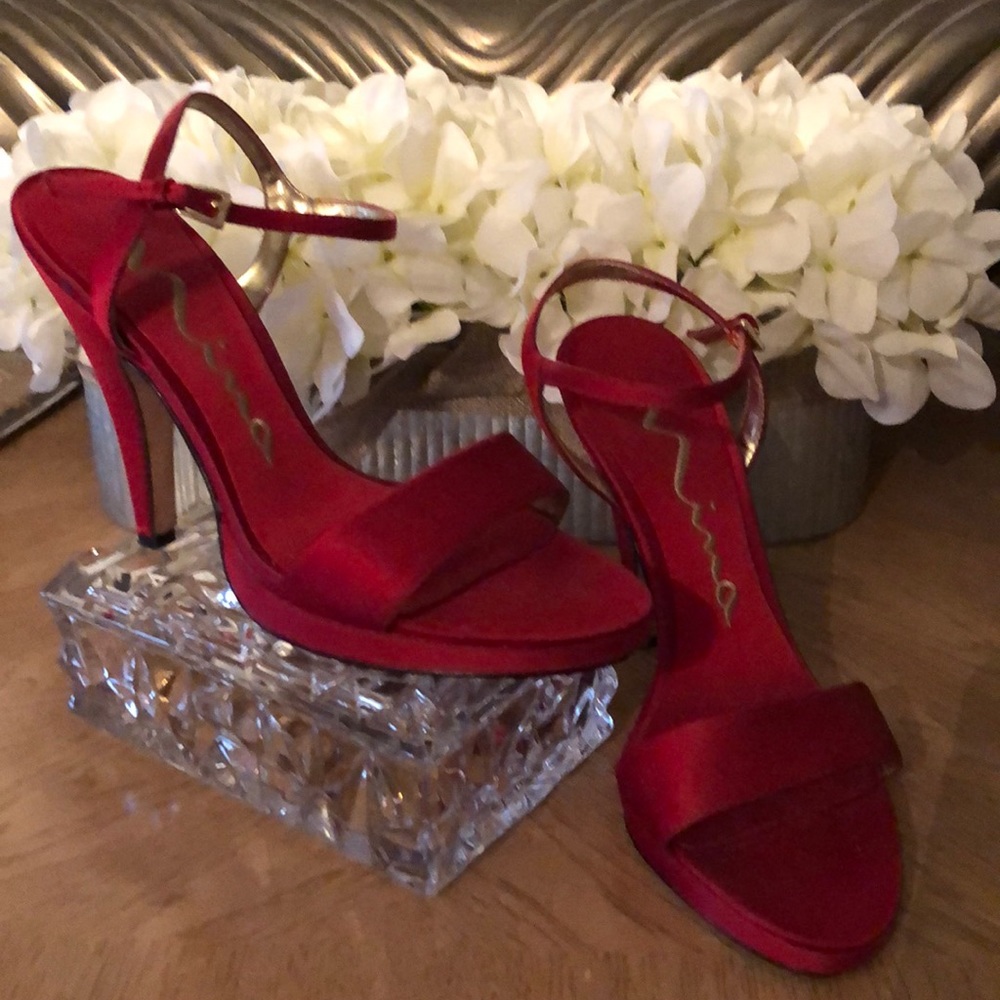 Strappy red heels